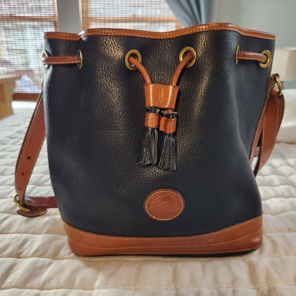 Dooney & Bourke Vintage Drawstring All Weather Leather Bucket Bag.